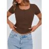imagePRETTYGARDEN Womens 2026 Fall Summer Short Sleeve Tops Ribbed Henley Button Slim Fit Basic Casual T Shirts Blouse ClothingCoffee