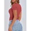 imagePRETTYGARDEN Womens 2026 Fall Summer Short Sleeve Tops Ribbed Henley Button Slim Fit Basic Casual T Shirts Blouse ClothingCoral Red