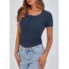 imagePRETTYGARDEN Womens 2026 Fall Summer Short Sleeve Tops Ribbed Henley Button Slim Fit Basic Casual T Shirts Blouse ClothingDark Blue