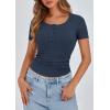 imagePRETTYGARDEN Womens 2026 Fall Summer Short Sleeve Tops Ribbed Henley Button Slim Fit Basic Casual T Shirts Blouse ClothingDark Blue