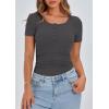 imagePRETTYGARDEN Womens 2026 Fall Summer Short Sleeve Tops Ribbed Henley Button Slim Fit Basic Casual T Shirts Blouse ClothingDark Grey