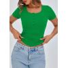 imagePRETTYGARDEN Womens 2026 Fall Summer Short Sleeve Tops Ribbed Henley Button Slim Fit Basic Casual T Shirts Blouse ClothingGreen