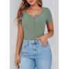imagePRETTYGARDEN Womens 2026 Fall Summer Short Sleeve Tops Ribbed Henley Button Slim Fit Basic Casual T Shirts Blouse ClothingLight Green