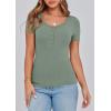 imagePRETTYGARDEN Womens 2026 Fall Summer Short Sleeve Tops Ribbed Henley Button Slim Fit Basic Casual T Shirts Blouse ClothingLight Green