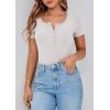 imagePRETTYGARDEN Womens 2026 Fall Summer Short Sleeve Tops Ribbed Henley Button Slim Fit Basic Casual T Shirts Blouse ClothingLight Grey