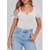 imagePRETTYGARDEN Womens 2026 Fall Summer Short Sleeve Tops Ribbed Henley Button Slim Fit Basic Casual T Shirts Blouse ClothingLight Grey