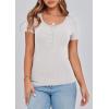 imagePRETTYGARDEN Womens 2026 Fall Summer Short Sleeve Tops Ribbed Henley Button Slim Fit Basic Casual T Shirts Blouse ClothingLight Grey