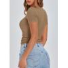 imagePRETTYGARDEN Womens 2026 Fall Summer Short Sleeve Tops Ribbed Henley Button Slim Fit Basic Casual T Shirts Blouse ClothingLight Khaki