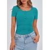 imagePRETTYGARDEN Womens 2026 Fall Summer Short Sleeve Tops Ribbed Henley Button Slim Fit Basic Casual T Shirts Blouse ClothingMalachite Green