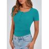 imagePRETTYGARDEN Womens 2026 Fall Summer Short Sleeve Tops Ribbed Henley Button Slim Fit Basic Casual T Shirts Blouse ClothingMalachite Green