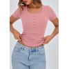 imagePRETTYGARDEN Womens 2026 Fall Summer Short Sleeve Tops Ribbed Henley Button Slim Fit Basic Casual T Shirts Blouse ClothingPink