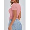 imagePRETTYGARDEN Womens 2026 Fall Summer Short Sleeve Tops Ribbed Henley Button Slim Fit Basic Casual T Shirts Blouse ClothingPink