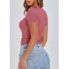 imagePRETTYGARDEN Womens 2026 Fall Summer Short Sleeve Tops Ribbed Henley Button Slim Fit Basic Casual T Shirts Blouse ClothingRose Pink