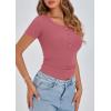 imagePRETTYGARDEN Womens 2026 Fall Summer Short Sleeve Tops Ribbed Henley Button Slim Fit Basic Casual T Shirts Blouse ClothingRose Pink