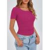 imagePRETTYGARDEN Womens 2026 Fall Summer Short Sleeve Tops Ribbed Henley Button Slim Fit Basic Casual T Shirts Blouse ClothingRose Red