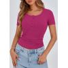 imagePRETTYGARDEN Womens 2026 Fall Summer Short Sleeve Tops Ribbed Henley Button Slim Fit Basic Casual T Shirts Blouse ClothingRose Red