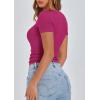 imagePRETTYGARDEN Womens 2026 Fall Summer Short Sleeve Tops Ribbed Henley Button Slim Fit Basic Casual T Shirts Blouse ClothingRose Red