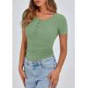 imagePRETTYGARDEN Womens 2026 Fall Summer Short Sleeve Tops Ribbed Henley Button Slim Fit Basic Casual T Shirts Blouse ClothingSage Green