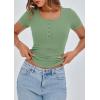 imagePRETTYGARDEN Womens 2026 Fall Summer Short Sleeve Tops Ribbed Henley Button Slim Fit Basic Casual T Shirts Blouse ClothingSage Green