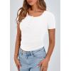imagePRETTYGARDEN Womens 2026 Fall Summer Short Sleeve Tops Ribbed Henley Button Slim Fit Basic Casual T Shirts Blouse ClothingWhite