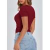 imagePRETTYGARDEN Womens 2026 Fall Summer Short Sleeve Tops Ribbed Henley Button Slim Fit Basic Casual T Shirts Blouse ClothingWine Red