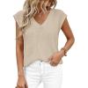 imagePRETTYGARDEN Womens 2026 Lightweight Sweaters Vest Spring Trendy Cap Sleeve V Neck Knit Tank Tops Summer Going Out OutfitsApricot