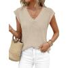 imagePRETTYGARDEN Womens 2026 Lightweight Sweaters Vest Spring Trendy Cap Sleeve V Neck Knit Tank Tops Summer Going Out OutfitsApricot