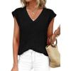 imagePRETTYGARDEN Womens 2026 Lightweight Sweaters Vest Spring Trendy Cap Sleeve V Neck Knit Tank Tops Summer Going Out OutfitsBlack