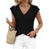 imagePRETTYGARDEN Womens 2026 Lightweight Sweaters Vest Spring Trendy Cap Sleeve V Neck Knit Tank Tops Summer Going Out OutfitsBlack