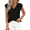 imagePRETTYGARDEN Womens 2026 Lightweight Sweaters Vest Spring Trendy Cap Sleeve V Neck Knit Tank Tops Summer Going Out OutfitsBlack