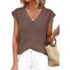 imagePRETTYGARDEN Womens 2026 Lightweight Sweaters Vest Spring Trendy Cap Sleeve V Neck Knit Tank Tops Summer Going Out OutfitsBrown