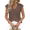 imagePRETTYGARDEN Womens 2026 Lightweight Sweaters Vest Spring Trendy Cap Sleeve V Neck Knit Tank Tops Summer Going Out OutfitsBrown