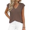 imagePRETTYGARDEN Womens 2026 Lightweight Sweaters Vest Spring Trendy Cap Sleeve V Neck Knit Tank Tops Summer Going Out OutfitsBrown