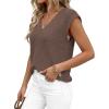 imagePRETTYGARDEN Womens 2026 Lightweight Sweaters Vest Spring Trendy Cap Sleeve V Neck Knit Tank Tops Summer Going Out OutfitsBrown