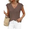 imagePRETTYGARDEN Womens 2026 Lightweight Sweaters Vest Spring Trendy Cap Sleeve V Neck Knit Tank Tops Summer Going Out OutfitsBrown
