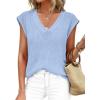 imagePRETTYGARDEN Womens 2026 Lightweight Sweaters Vest Spring Trendy Cap Sleeve V Neck Knit Tank Tops Summer Going Out OutfitsLight Blue