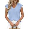 imagePRETTYGARDEN Womens 2026 Lightweight Sweaters Vest Spring Trendy Cap Sleeve V Neck Knit Tank Tops Summer Going Out OutfitsLight Blue