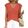 imagePRETTYGARDEN Womens 2026 Lightweight Sweaters Vest Spring Trendy Cap Sleeve V Neck Knit Tank Tops Summer Going Out OutfitsOrange