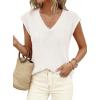 imagePRETTYGARDEN Womens 2026 Lightweight Sweaters Vest Spring Trendy Cap Sleeve V Neck Knit Tank Tops Summer Going Out OutfitsWhite