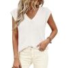imagePRETTYGARDEN Womens 2026 Lightweight Sweaters Vest Spring Trendy Cap Sleeve V Neck Knit Tank Tops Summer Going Out OutfitsWhite
