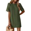 imagePRETTYGARDEN Womens 2026 Summer Casual Short Dresses Embroidered Lace Short Sleeve Boho Mini Dress Beach Vacation ClothesArmy Green
