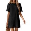 imagePRETTYGARDEN Womens 2026 Summer Casual Short Dresses Embroidered Lace Short Sleeve Boho Mini Dress Beach Vacation ClothesBlack