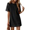 imagePRETTYGARDEN Womens 2026 Summer Casual Short Dresses Embroidered Lace Short Sleeve Boho Mini Dress Beach Vacation ClothesBlack