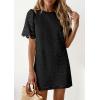 imagePRETTYGARDEN Womens 2026 Summer Casual Short Dresses Embroidered Lace Short Sleeve Boho Mini Dress Beach Vacation ClothesBlack