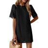 imagePRETTYGARDEN Womens 2026 Summer Casual Short Dresses Embroidered Lace Short Sleeve Boho Mini Dress Beach Vacation ClothesBlack