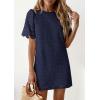 imagePRETTYGARDEN Womens 2026 Summer Casual Short Dresses Embroidered Lace Short Sleeve Boho Mini Dress Beach Vacation ClothesNavy Blue