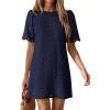 imagePRETTYGARDEN Womens 2026 Summer Casual Short Dresses Embroidered Lace Short Sleeve Boho Mini Dress Beach Vacation ClothesNavy Blue