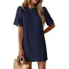 imagePRETTYGARDEN Womens 2026 Summer Casual Short Dresses Embroidered Lace Short Sleeve Boho Mini Dress Beach Vacation ClothesNavy Blue