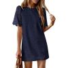 imagePRETTYGARDEN Womens 2026 Summer Casual Short Dresses Embroidered Lace Short Sleeve Boho Mini Dress Beach Vacation ClothesNavy Blue