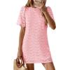 imagePRETTYGARDEN Womens 2026 Summer Casual Short Dresses Embroidered Lace Short Sleeve Boho Mini Dress Beach Vacation ClothesPink